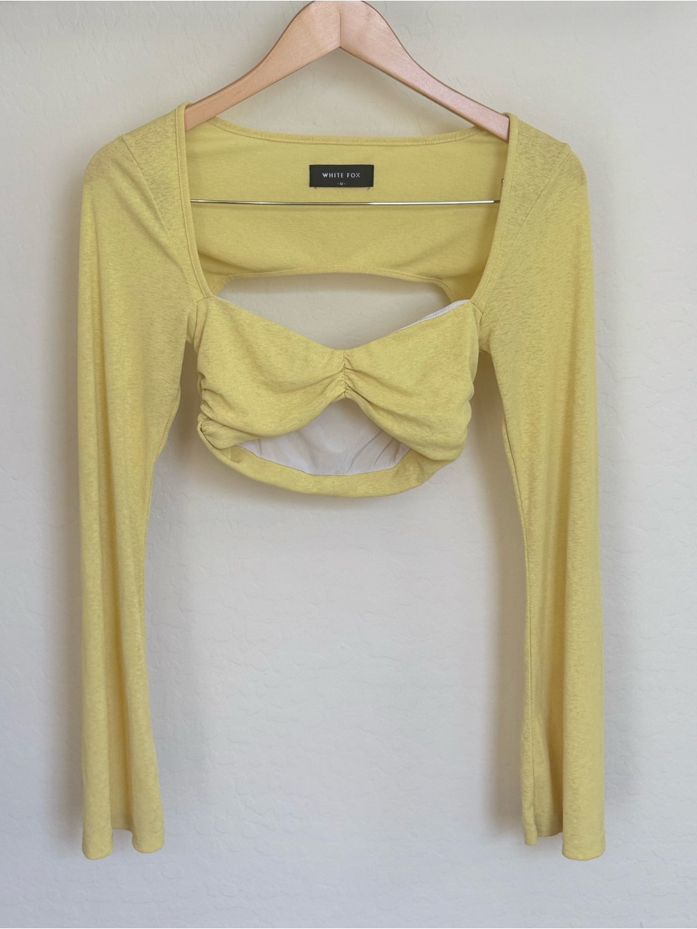White Fox Boutique What About Me Cutout Long Sleeve Crop Top Lemon Yellow Medium